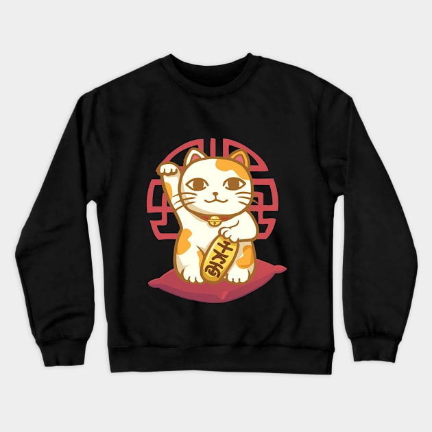 Maneki Neko Lucky Cat Crewneck Sweatshirt by ChasingTees